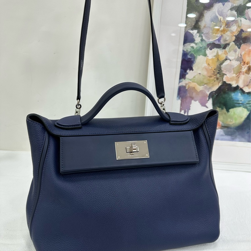 Hermes 愛馬仕 2424-29 寶石藍拼午夜藍 U刻 有購證-7