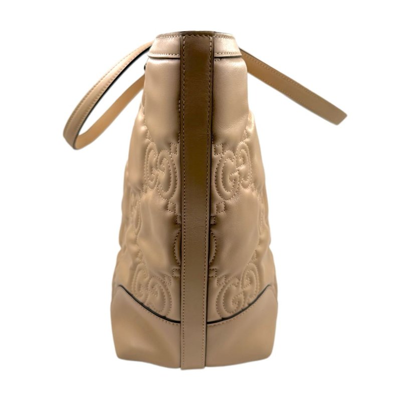 GUCCI古馳 GG Matelassé 金色徽標皮革提手 皮革 托特包購物袋 單肩包手提包 中號 米黃色-3