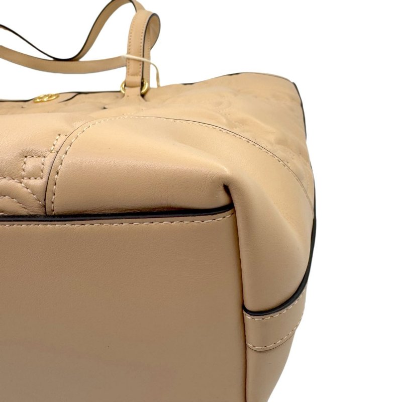 GUCCI古馳 GG Matelassé 金色徽標皮革提手 皮革 托特包購物袋 單肩包手提包 中號 米黃色-8