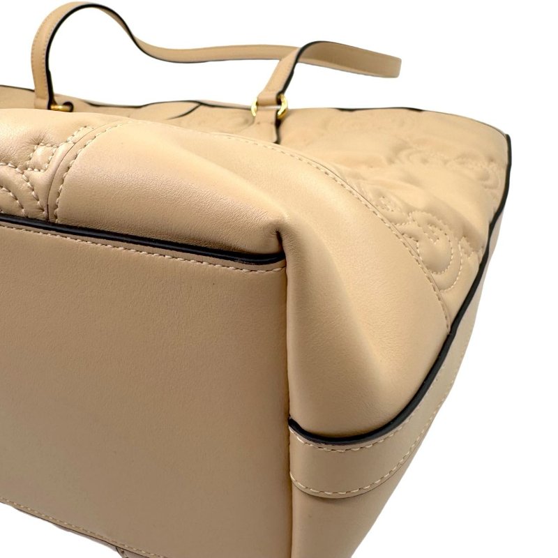 GUCCI古馳 GG Matelassé 金色徽標皮革提手 皮革 托特包購物袋 單肩包手提包 中號 米黃色-10