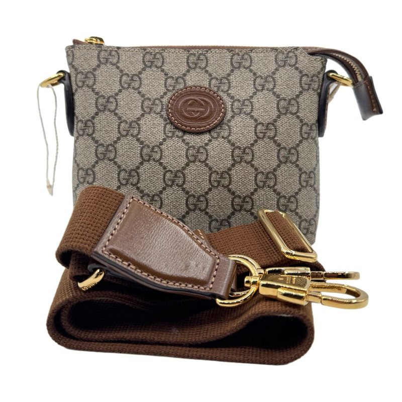 GUCCI古馳 雙G系列 雙G徽標可拆卸肩帶 帆布拼皮革飾邊 單肩斜挎包 男款-0