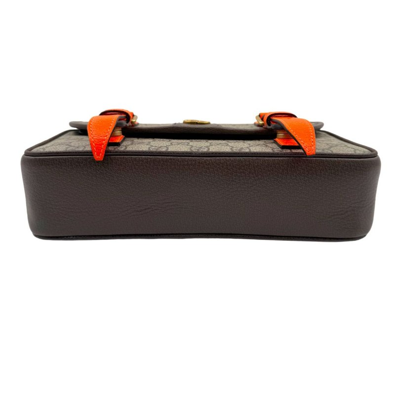 GUCCI古馳 Ophidia 雙G徽標可調節肩帶 帆布拼皮革飾邊 帆布包單肩斜挎包 男款 米色拼烏木色拼橘色-5