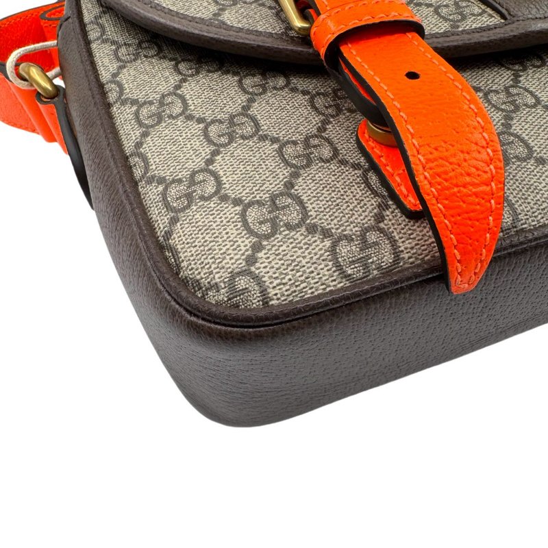 GUCCI古馳 Ophidia 雙G徽標可調節肩帶 帆布拼皮革飾邊 帆布包單肩斜挎包 男款 米色拼烏木色拼橘色-8