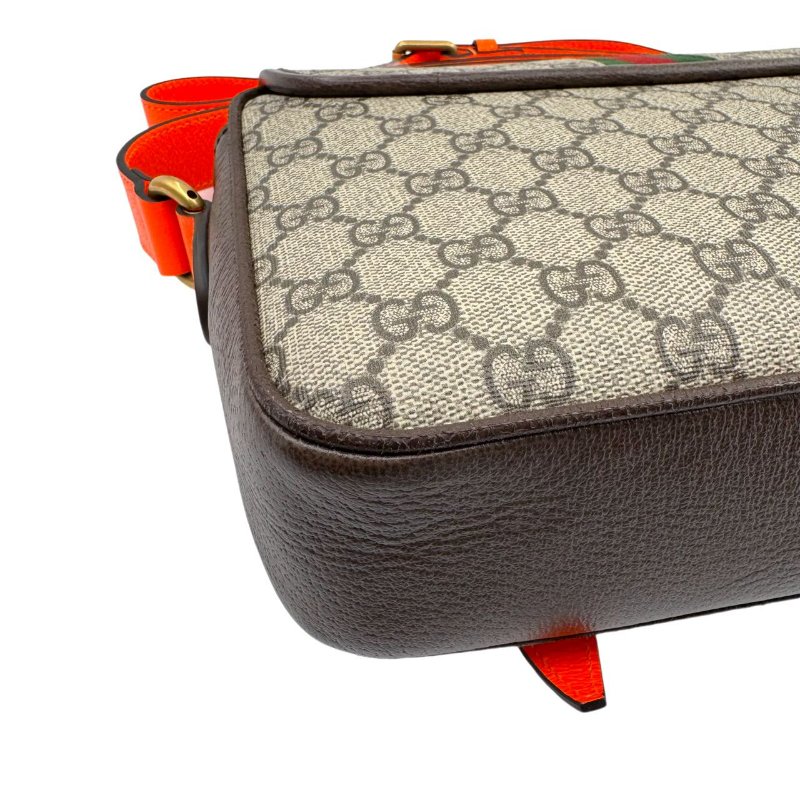 GUCCI古馳 Ophidia 雙G徽標可調節肩帶 帆布拼皮革飾邊 帆布包單肩斜挎包 男款 米色拼烏木色拼橘色-10