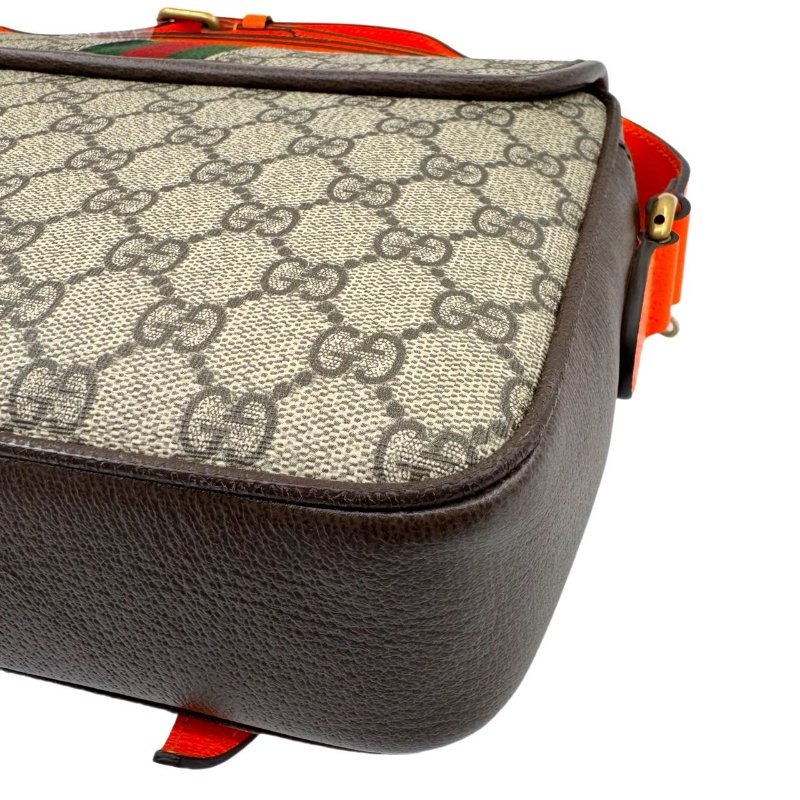 GUCCI古馳 Ophidia 雙G徽標可調節肩帶 帆布拼皮革飾邊 帆布包單肩斜挎包 男款 米色拼烏木色拼橘色-11