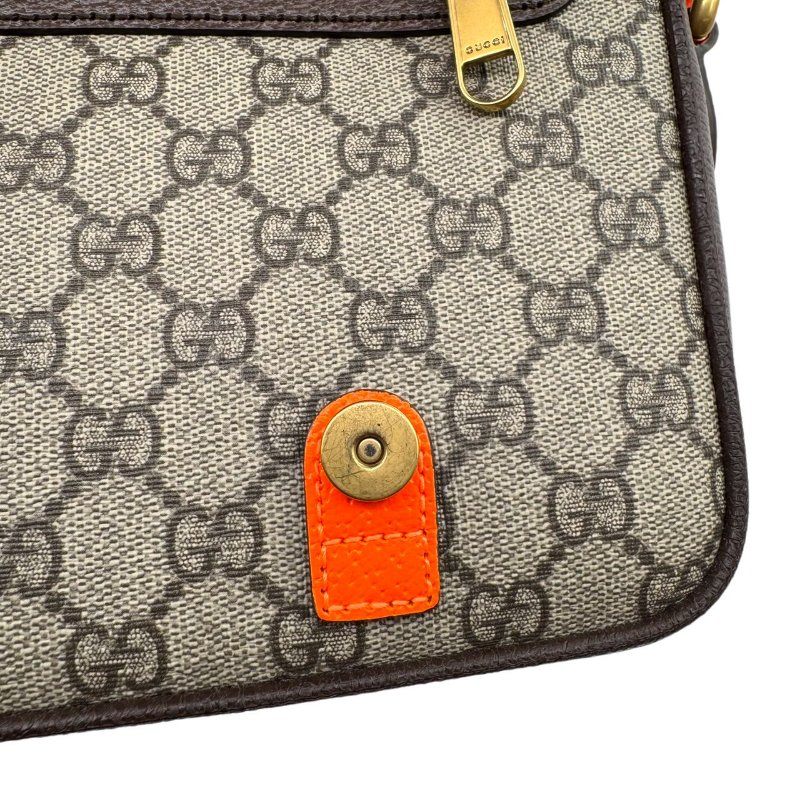 GUCCI古馳 Ophidia 雙G徽標可調節肩帶 帆布拼皮革飾邊 帆布包單肩斜挎包 男款 米色拼烏木色拼橘色-15