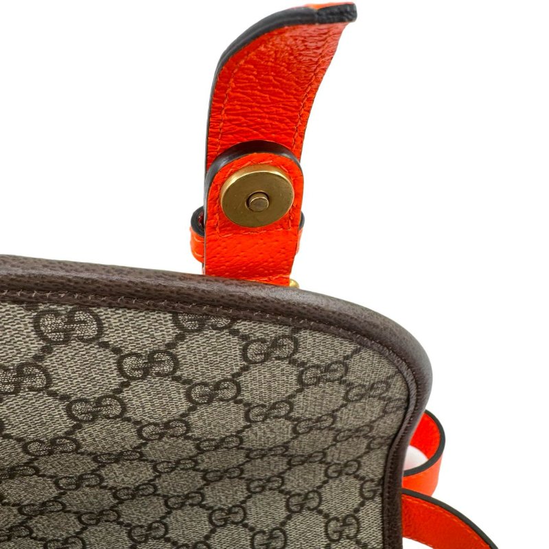 GUCCI古馳 Ophidia 雙G徽標可調節肩帶 帆布拼皮革飾邊 帆布包單肩斜挎包 男款 米色拼烏木色拼橘色-16