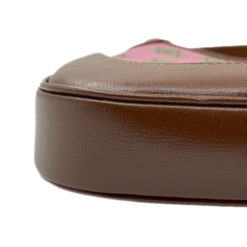 GUCCI古馳 Jackie 1961 金色鎖扣幾何印花可拆卸延長肩帶 帆布拼皮革飾邊 半月腋下包 單肩包 小號 女款 棕粉拼色-6