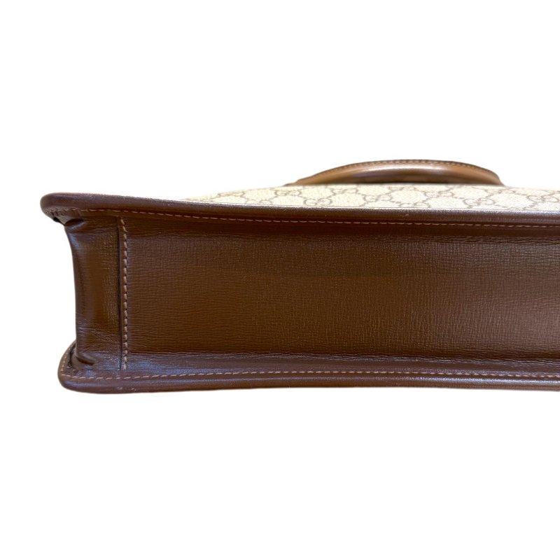 GUCCI古馳 老花Logo互扣式雙G徽標 帆布拼皮 帆布包公文包單肩斜挎手提包 常規 男款 烏木色拼棕色-4