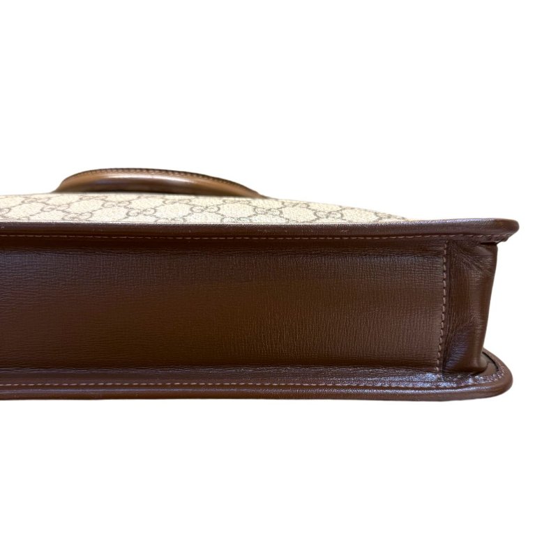 GUCCI古馳 老花Logo互扣式雙G徽標 帆布拼皮 帆布包公文包單肩斜挎手提包 常規 男款 烏木色拼棕色-5