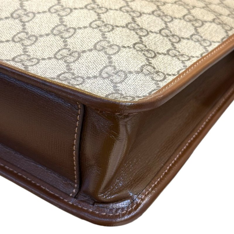 GUCCI古馳 老花Logo互扣式雙G徽標 帆布拼皮 帆布包公文包單肩斜挎手提包 常規 男款 烏木色拼棕色-6