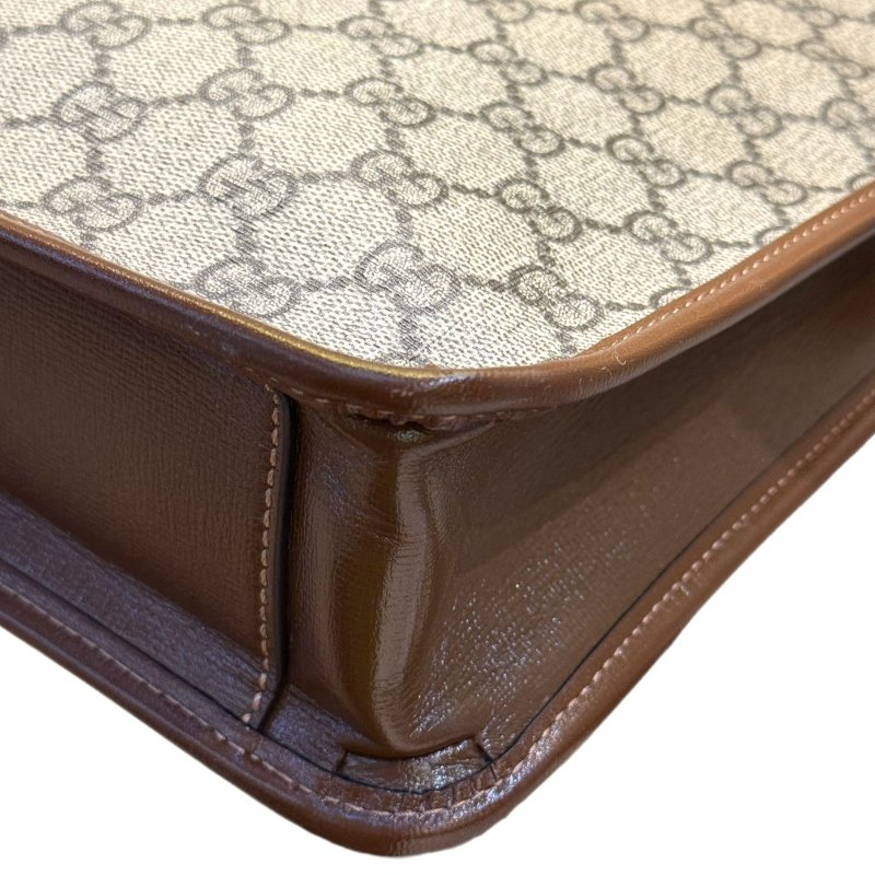 GUCCI古馳 老花Logo互扣式雙G徽標 帆布拼皮 帆布包公文包單肩斜挎手提包 常規 男款 烏木色拼棕色-8