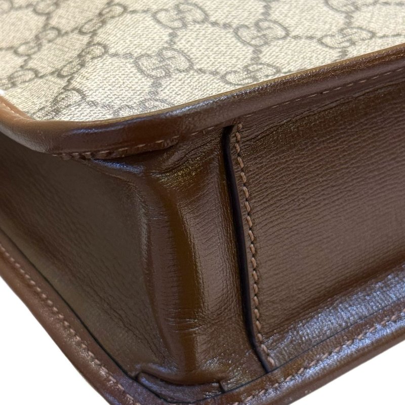 GUCCI古馳 老花Logo互扣式雙G徽標 帆布拼皮 帆布包公文包單肩斜挎手提包 常規 男款 烏木色拼棕色-9
