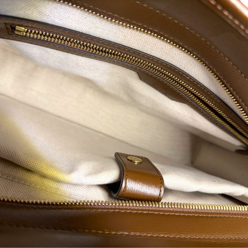 GUCCI古馳 老花Logo互扣式雙G徽標 帆布拼皮 帆布包公文包單肩斜挎手提包 常規 男款 烏木色拼棕色-10