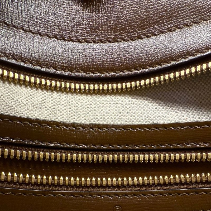 GUCCI古馳 老花Logo互扣式雙G徽標 帆布拼皮 帆布包公文包單肩斜挎手提包 常規 男款 烏木色拼棕色-11