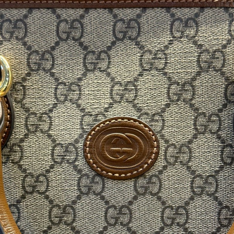 GUCCI古馳 老花Logo互扣式雙G徽標 帆布拼皮 帆布包公文包單肩斜挎手提包 常規 男款 烏木色拼棕色-14