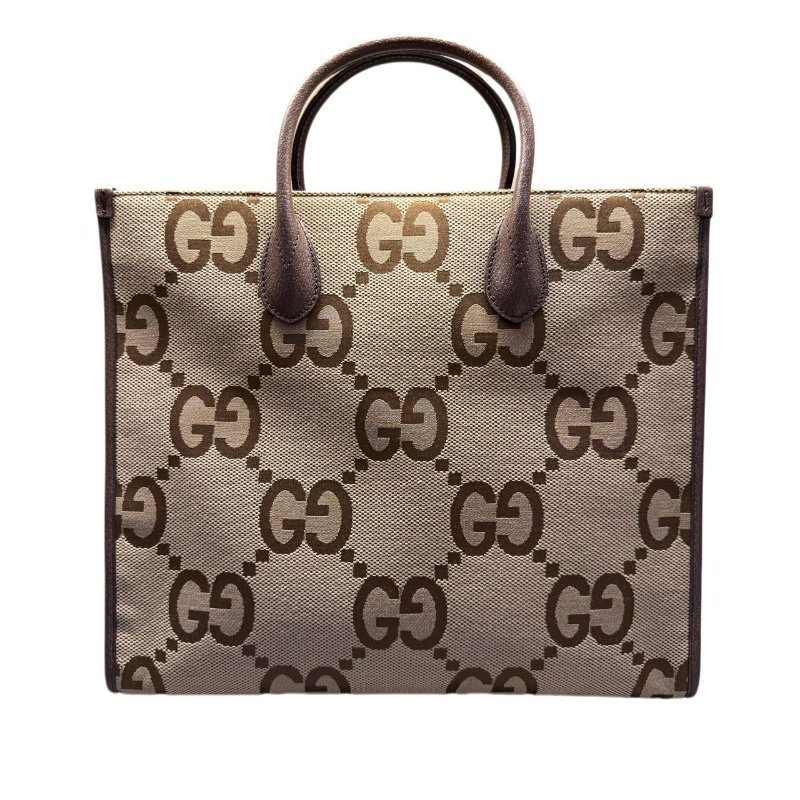 GUCCI古馳 Jumbo 超級雙G大老花Logo大容量 帆布拼皮革 托特包Tote包購物袋單肩斜挎手提包 小號 男女同款情侶款 棕色-0