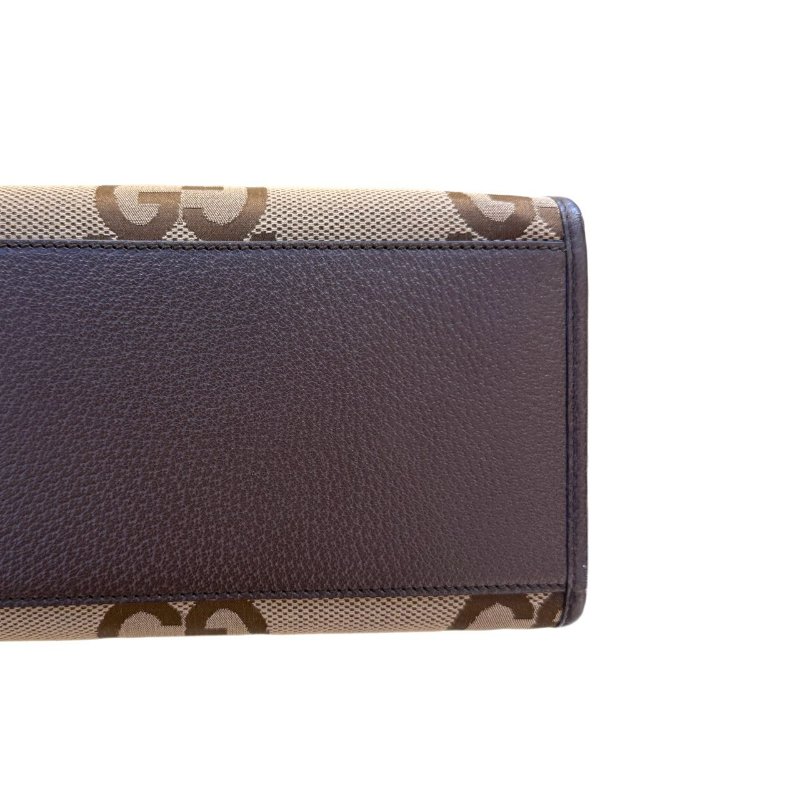 GUCCI古馳 Jumbo 超級雙G大老花Logo大容量 帆布拼皮革 托特包Tote包購物袋單肩斜挎手提包 小號 男女同款情侶款 棕色-6