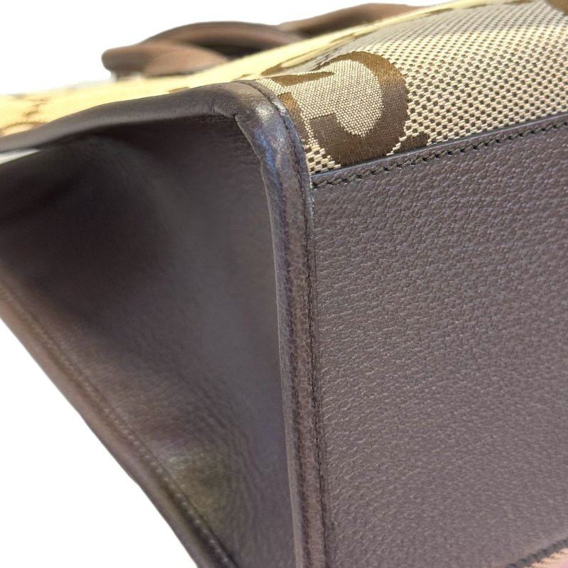 GUCCI古馳 Jumbo 超級雙G大老花Logo大容量 帆布拼皮革 托特包Tote包購物袋單肩斜挎手提包 小號 男女同款情侶款 棕色-8