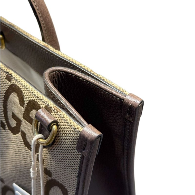 GUCCI古馳 Jumbo 超級雙G大老花Logo大容量 帆布拼皮革 托特包Tote包購物袋單肩斜挎手提包 小號 男女同款情侶款 棕色-14