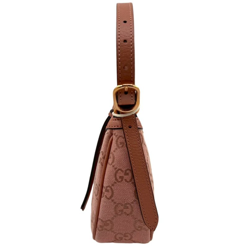 GUCCI古馳 Ophidia 經典老花滿印拉鍊開合 帆布拼皮革 單肩包手提包 小號 女款 粉色-3