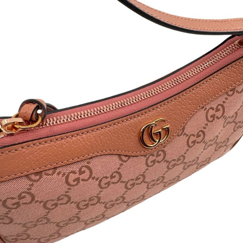 GUCCI古馳 Ophidia 經典老花滿印拉鍊開合 帆布拼皮革 單肩包手提包 小號 女款 粉色-4