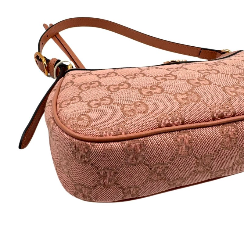 GUCCI古馳 Ophidia 經典老花滿印拉鍊開合 帆布拼皮革 單肩包手提包 小號 女款 粉色-8