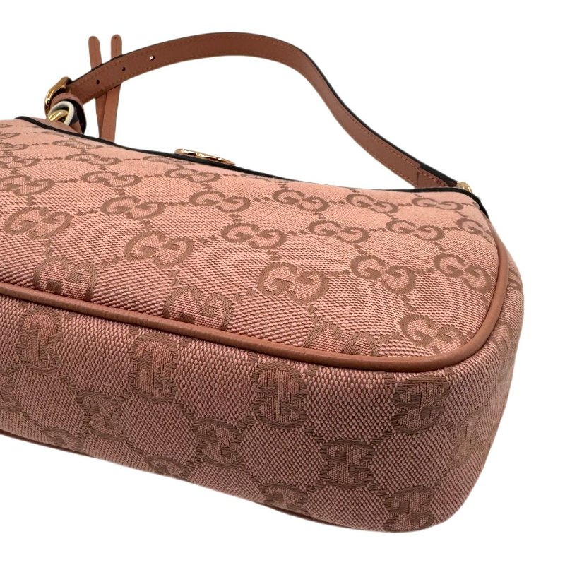 GUCCI古馳 Ophidia 經典老花滿印拉鍊開合 帆布拼皮革 單肩包手提包 小號 女款 粉色-9