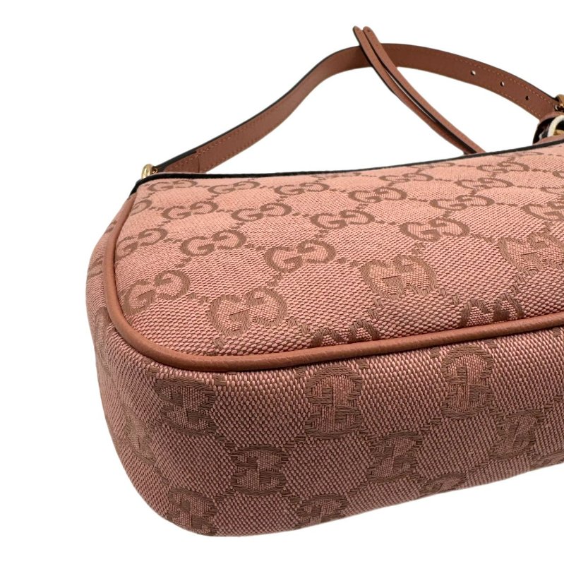 GUCCI古馳 Ophidia 經典老花滿印拉鍊開合 帆布拼皮革 單肩包手提包 小號 女款 粉色-10