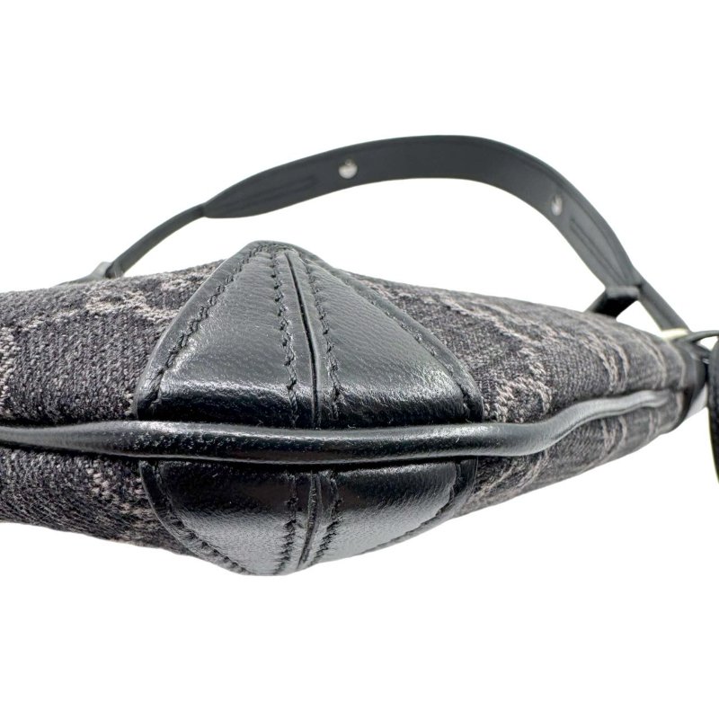 GUCCI古馳 Horsebit Slim系列 雙G徽標拉鍊開合 牛仔布拼皮革滾邊 手提單肩包 小號 女款 黑色拼灰色-9