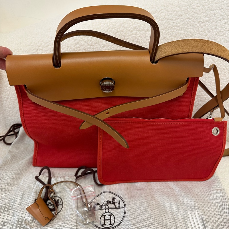 Hermès/愛馬仕 Herbag31 金棕拼紅 銀扣 X刻保存狀態極佳,-1