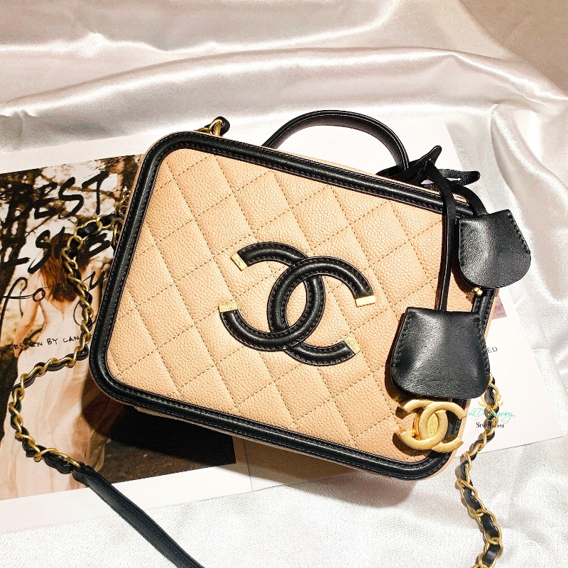CHANEL 香奈兒 Vanity case 21公分 養樂多色 化妝箱 鍊包 晚宴包-0