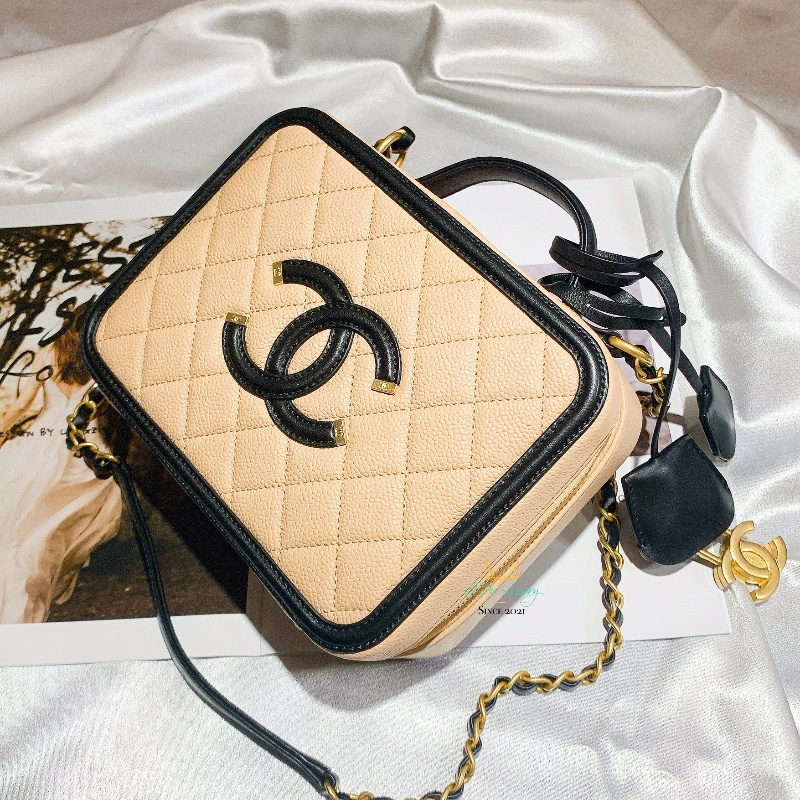 CHANEL 香奈兒 Vanity case 21公分 養樂多色 化妝箱 鍊包 晚宴包-1