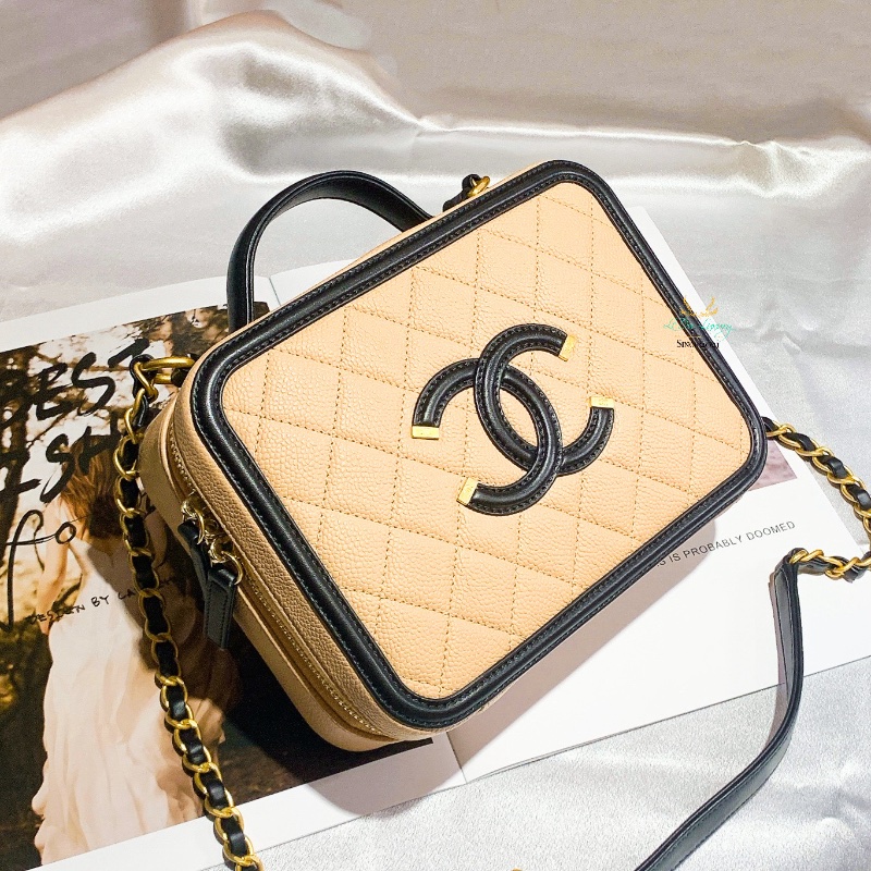 CHANEL 香奈兒 Vanity case 21公分 養樂多色 化妝箱 鍊包 晚宴包-3