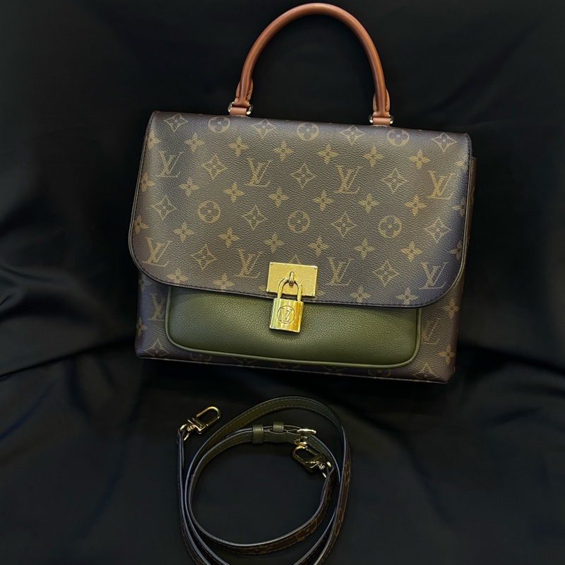 lv 鎖頭郵差包 老花拼綠皮 單包 19年➕芯片 原始成色 專柜价18700-12