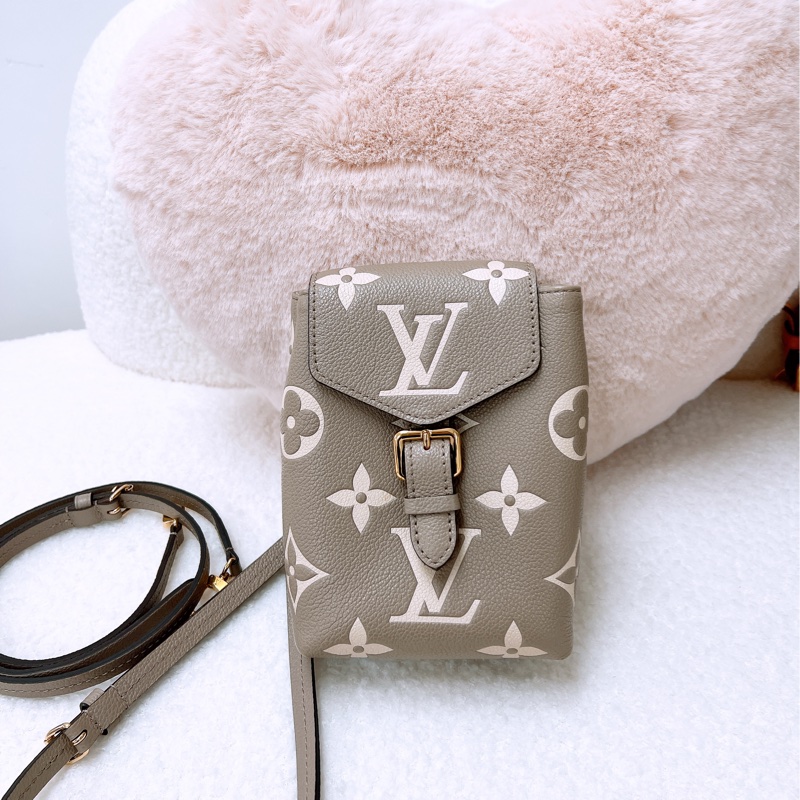 Lv tiny 灰米拼色迷你背包 單肩兩用-1