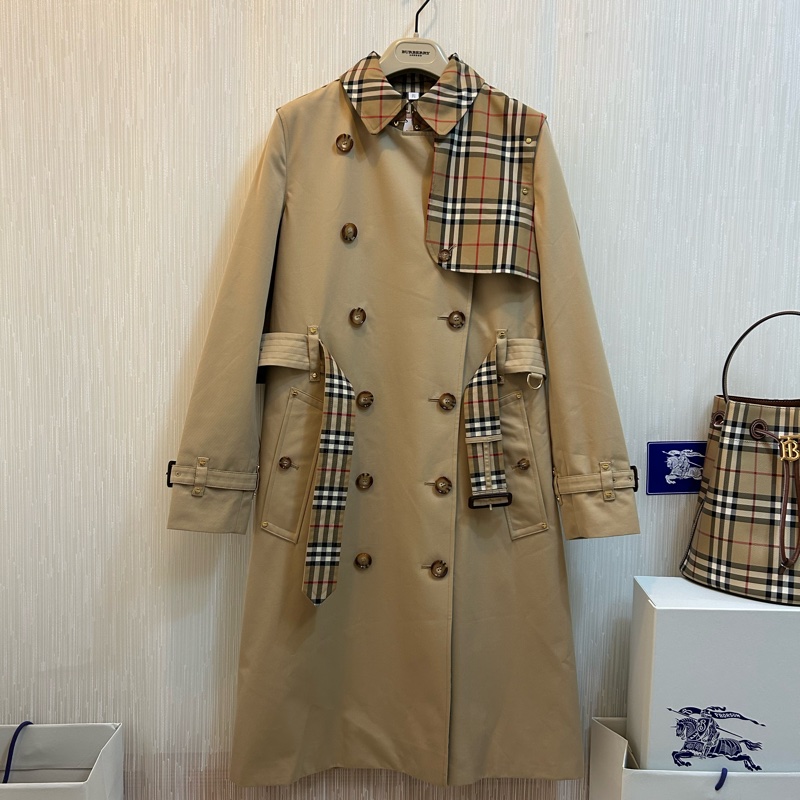 BURBERRY英國蜜色格紋裁片風衣UK6-2