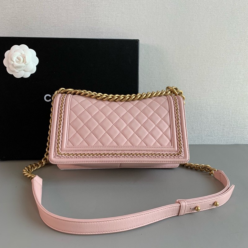 Chanel香奈兒 leboy中號 粉金羊皮 限量宮廷編織滾邊款 肩背包斜背包-2