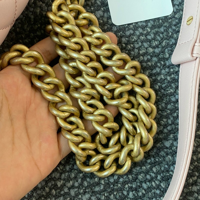 Chanel香奈兒 leboy中號 粉金羊皮 限量宮廷編織滾邊款 肩背包斜背包-24