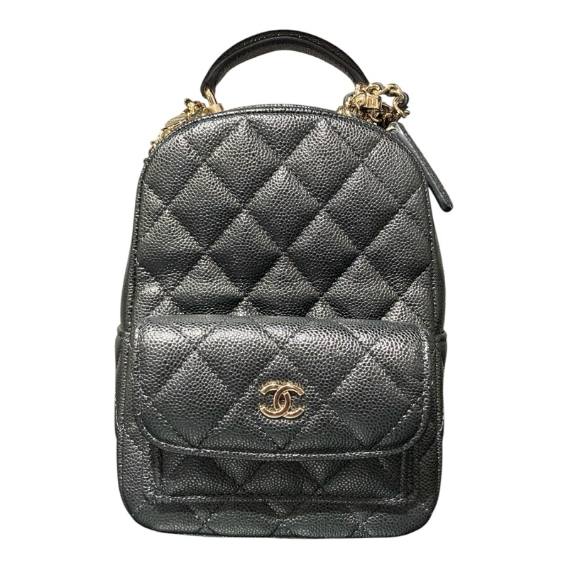 Chanel 小書包 淡金扣 後背包 黑色荔枝皮-1