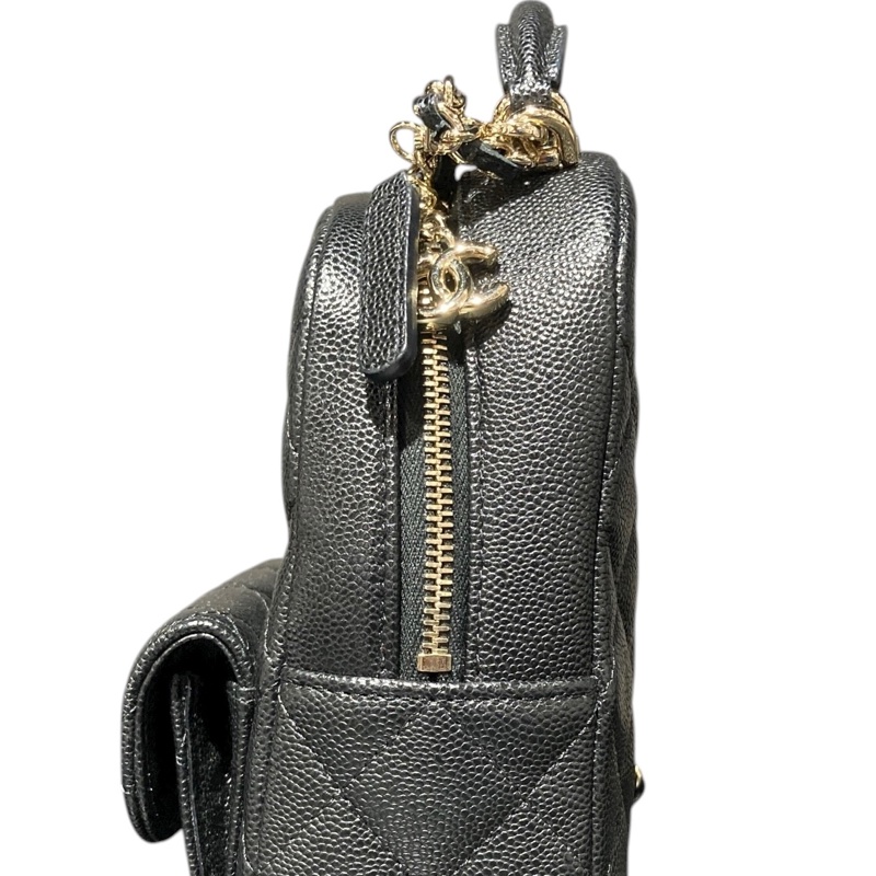 Chanel 小書包 淡金扣 後背包 黑色荔枝皮-6