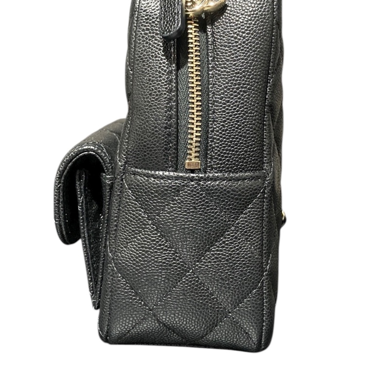 Chanel 小書包 淡金扣 後背包 黑色荔枝皮-11