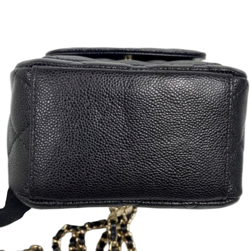 Chanel 小書包 淡金扣 後背包 黑色荔枝皮-12