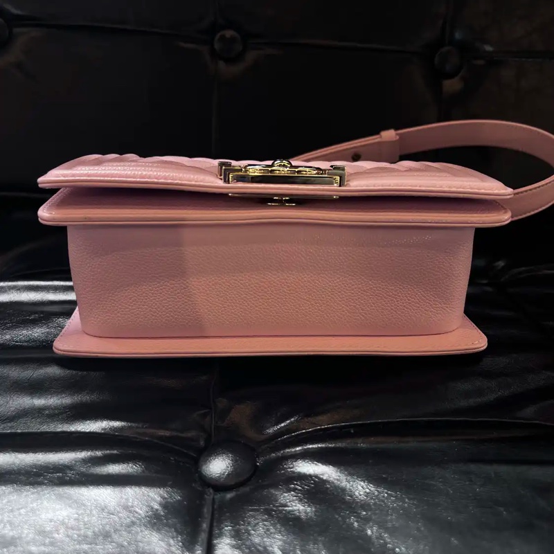 Chanel leboy小號 25P櫻花粉色荔枝牛皮 金色五金 肩揹包斜揹包 晶片款-5