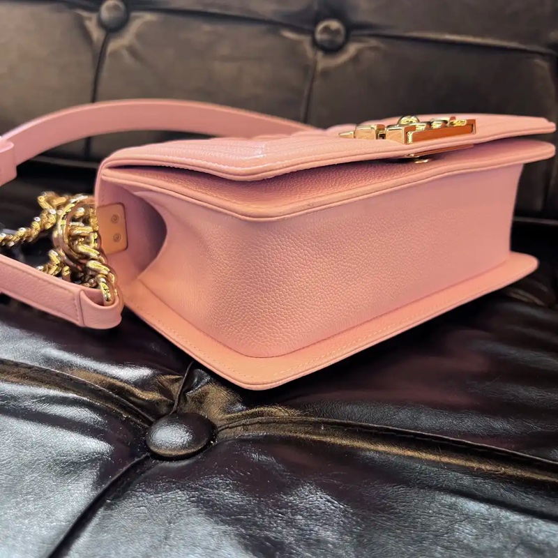 Chanel leboy小號 25P櫻花粉色荔枝牛皮 金色五金 肩揹包斜揹包 晶片款-6