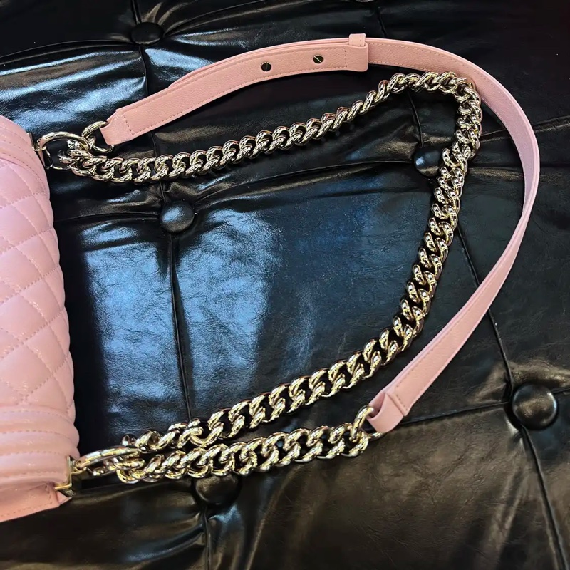 Chanel leboy小號 25P櫻花粉色荔枝牛皮 金色五金 肩揹包斜揹包 晶片款-9