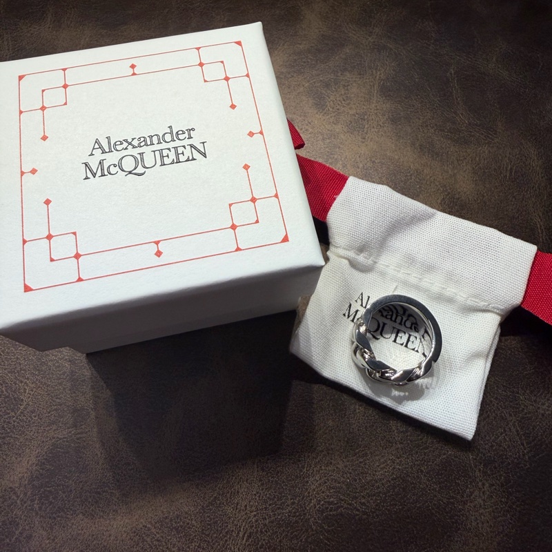 Alexander McQueen 寬版簍空銀戒指-0