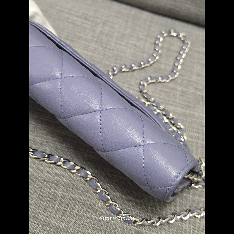 香奈兒 Chanel woc 藍紫色 紫灰色 銀色 雙C logo 鍊條包-10