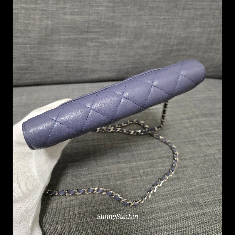 香奈兒 Chanel woc 藍紫色 紫灰色 銀色 雙C logo 鍊條包-15