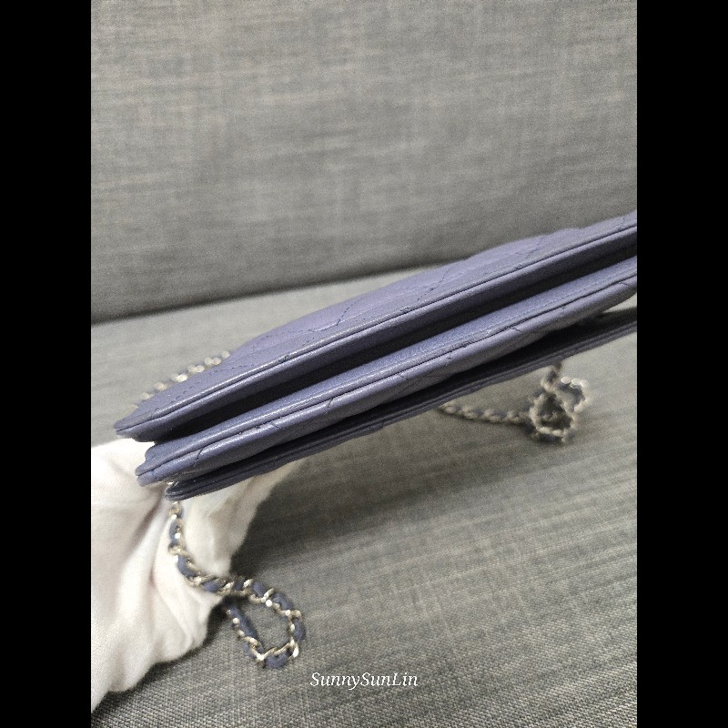 香奈兒 Chanel woc 藍紫色 紫灰色 銀色 雙C logo 鍊條包-20